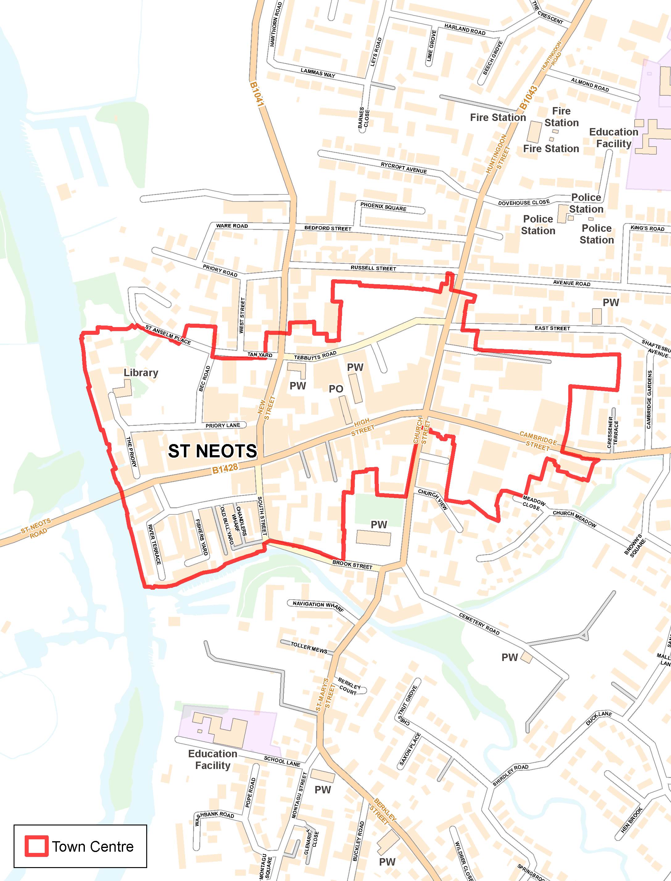 Map of St Neots town centre boundary