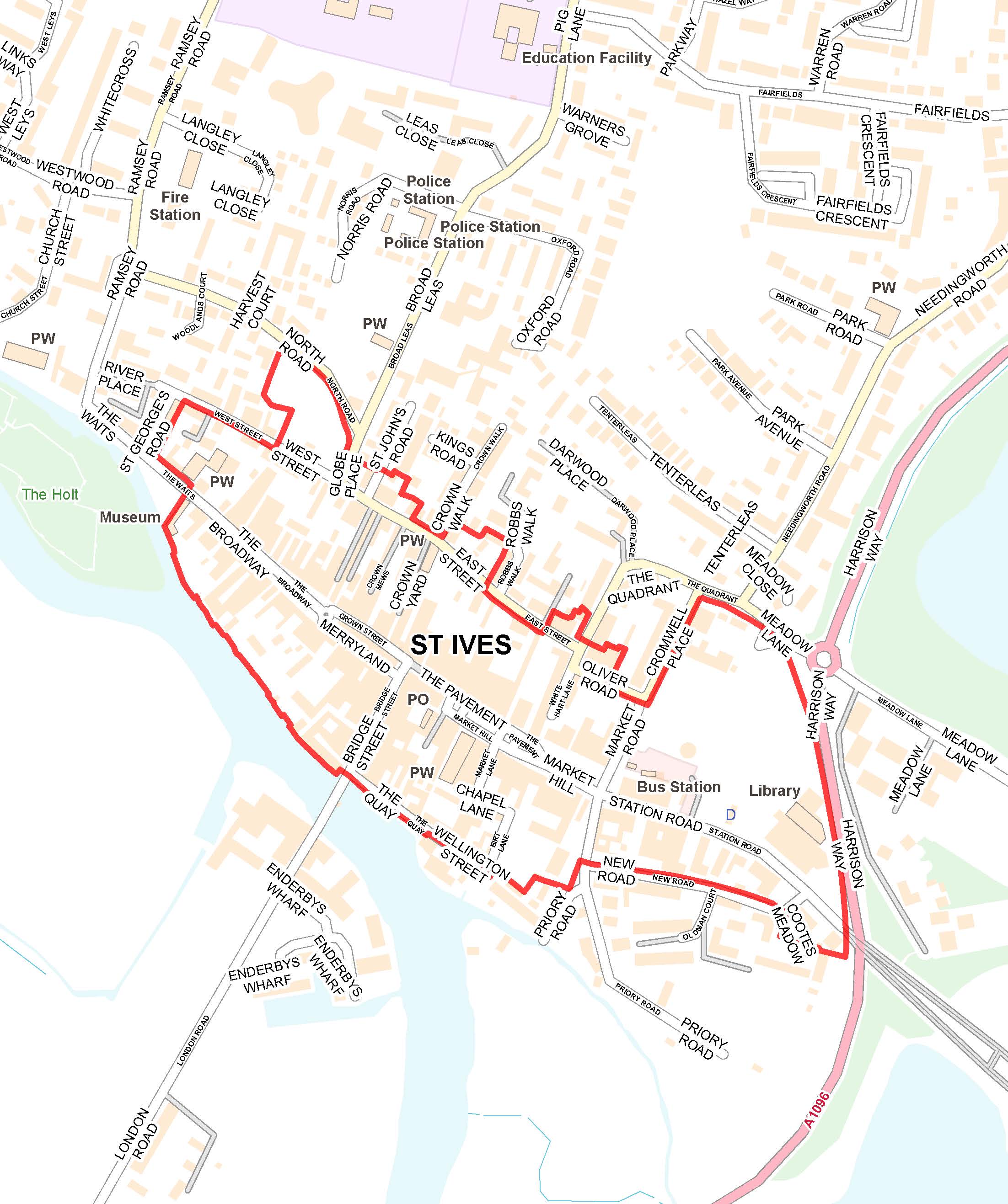 Map of St Ives town centre boundary